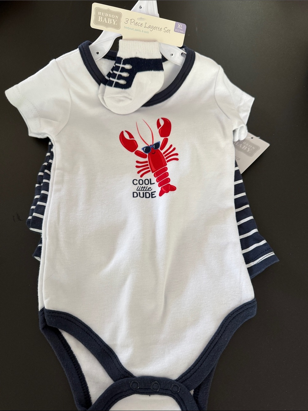Hudson Baby White & Navy Lobster "Cool Little Dude" 3-Piece Set 9-12 months NWT